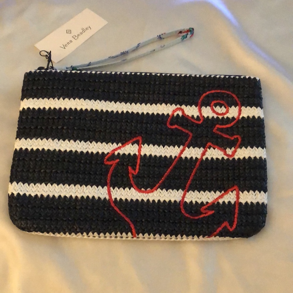 Vera Bradley Straw Beach Wristlet Anchors Aweigh Zip Close NWT